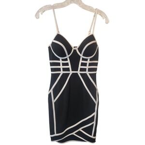 Entry Womens Black White Geometric Bandage Bodycon Mini Dress Size S Bustier Zip